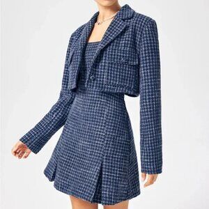 NWOT Womens Cider Tweed Cropped Blazer and Short Cami Tweed Dress